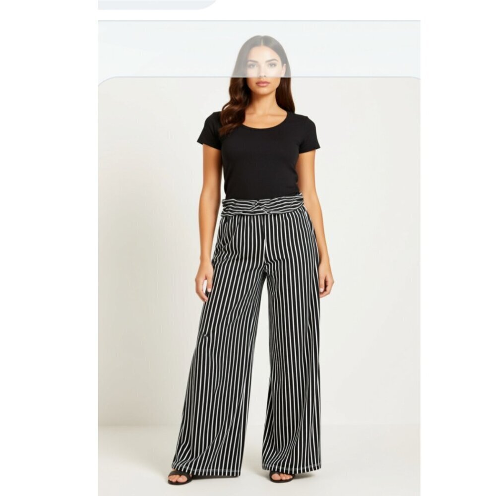 Haute Monde pants black & white stripe,  wide leg, 1XL (WP006)